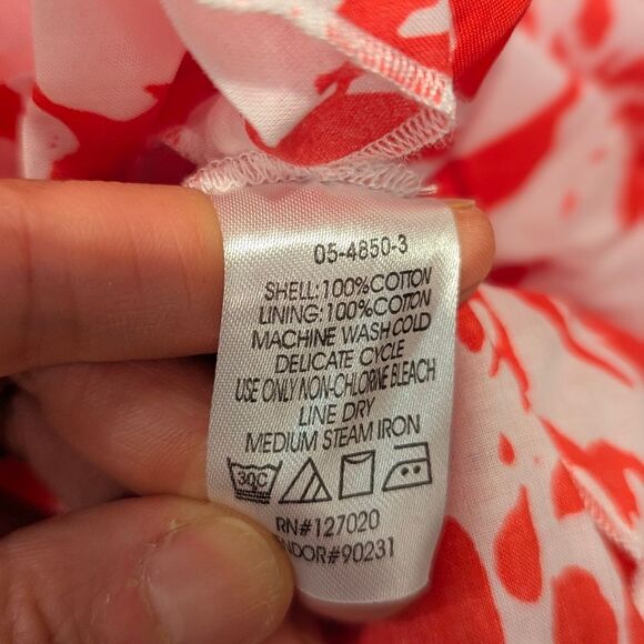 Metrostyle Red White Floral Midi Dress 8P Fit Flare Ruffle Hem Sleeveless Summer - Picture 6 of 8